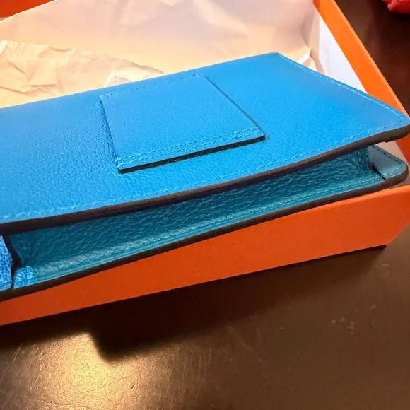 Hermes Blue Leather Roulis Compact Wallet with Silver Hardware - Picture 3 of 11